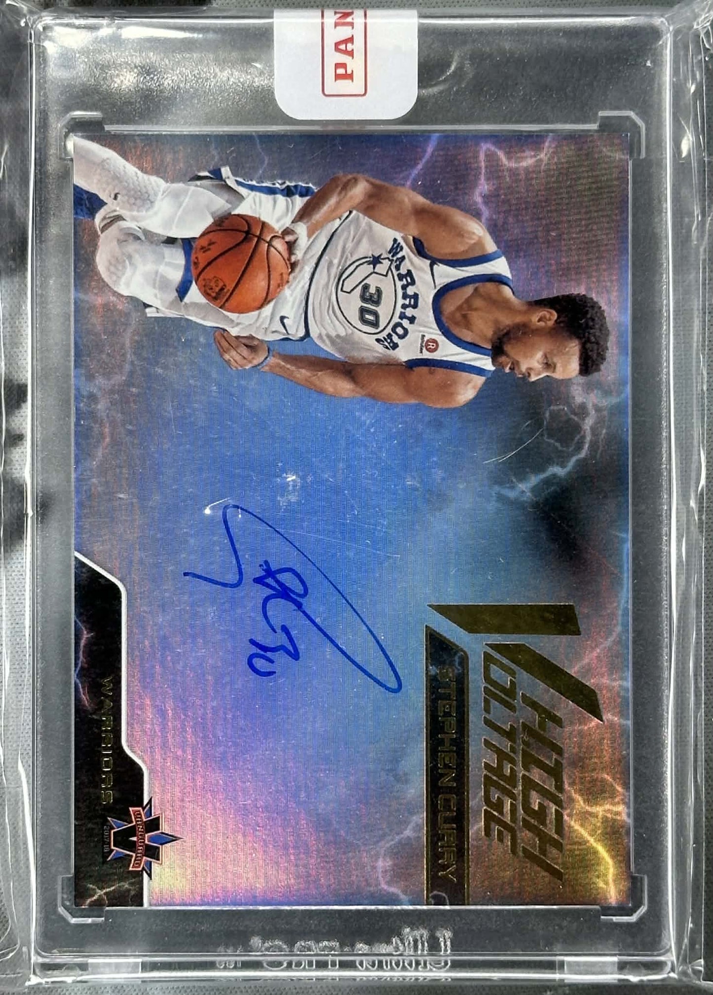 2017-18 Panini Vanguard Stephen Curry High Voltage autograph encased card serial numbered 15/25 basketball auto