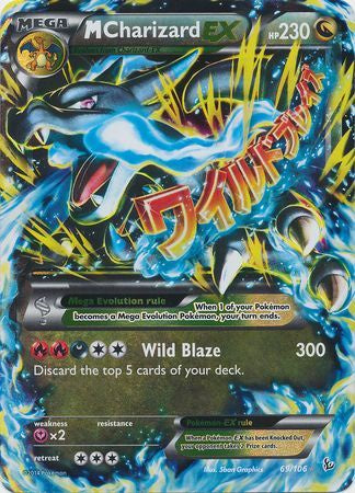 2014 Pokémon M Charizard EX 69/106 XY Flashfire Ultra Rare holo English card in Damaged condition.