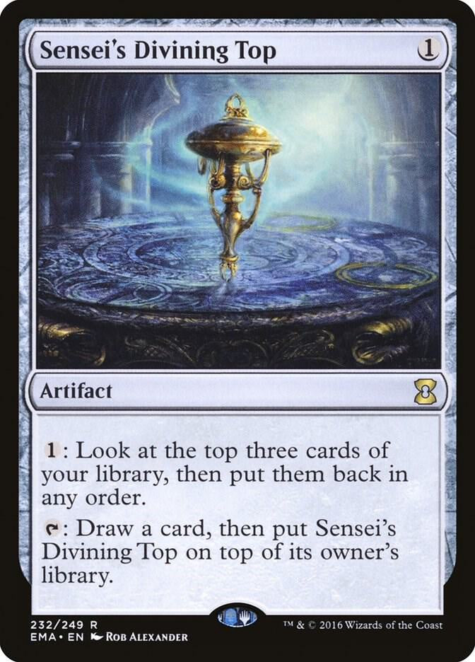 Card featuring 'Sensei's Divining Top' with a mystical top and text.