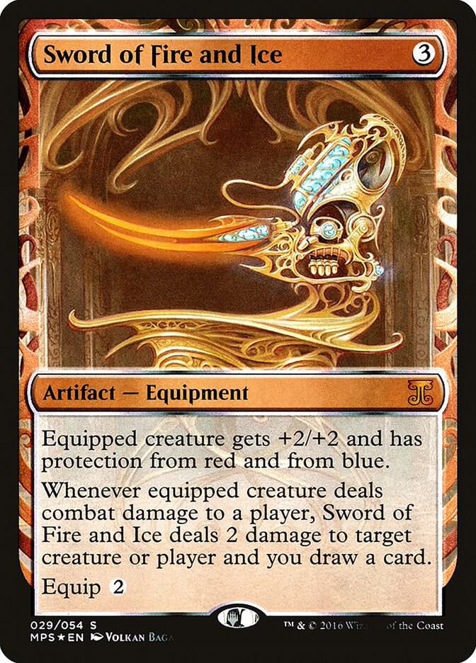 “Sword of Fire and Ice Kaladesh Inventions Masterpiece card with detailed artifact artwork.”