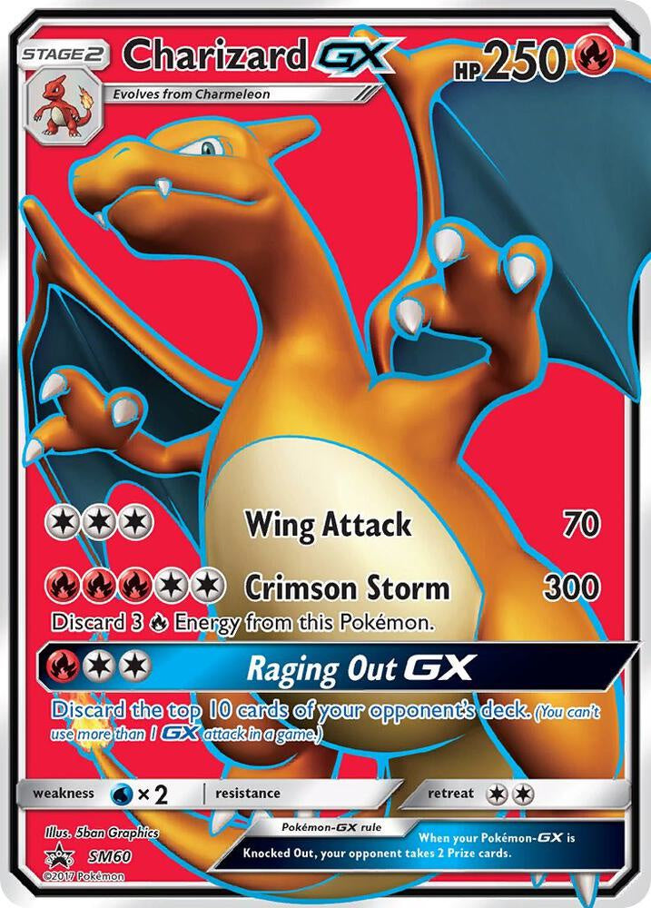 2017 Pokémon Charizard GX SM60 Black Star Promo holo card in Lightly Played condition.