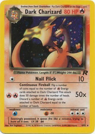 2000 Pokémon Dark Charizard 4/82 Team Rocket Unlimited Holo Rare English card in Moderately Played condition.