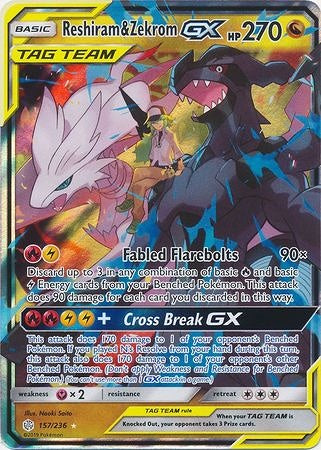 Pokemon Reshiram & Zekrom GX 157/236 Cosmic Eclipse Ultra Rare NM/LP Card