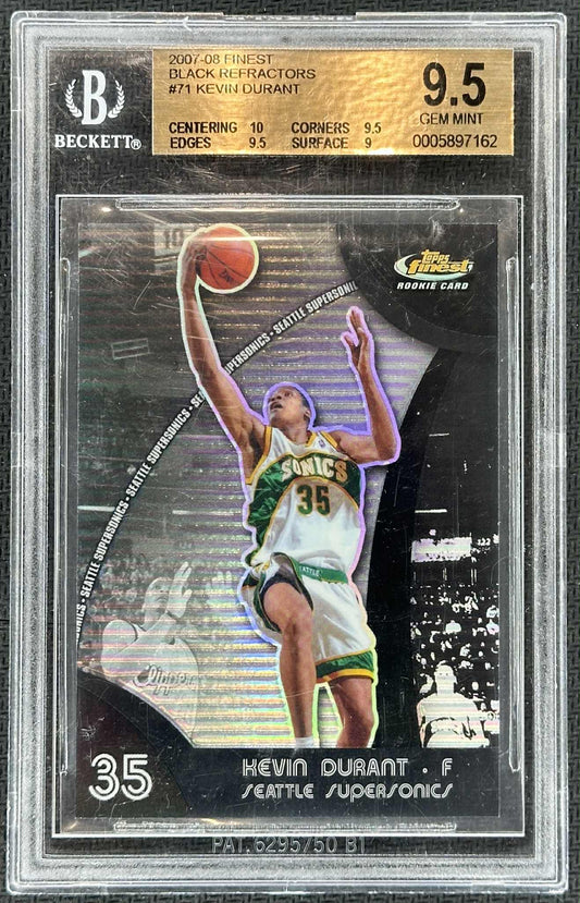 2007 Topps Finest Kevin Durant Rookie Black Refractor #71 /75 graded BGS 9.5 Gem Mint