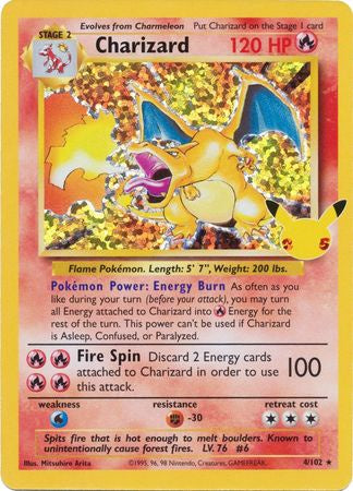 Charizard 4/102 Holo Pokémon Celebrations Classic Collection Card – NM