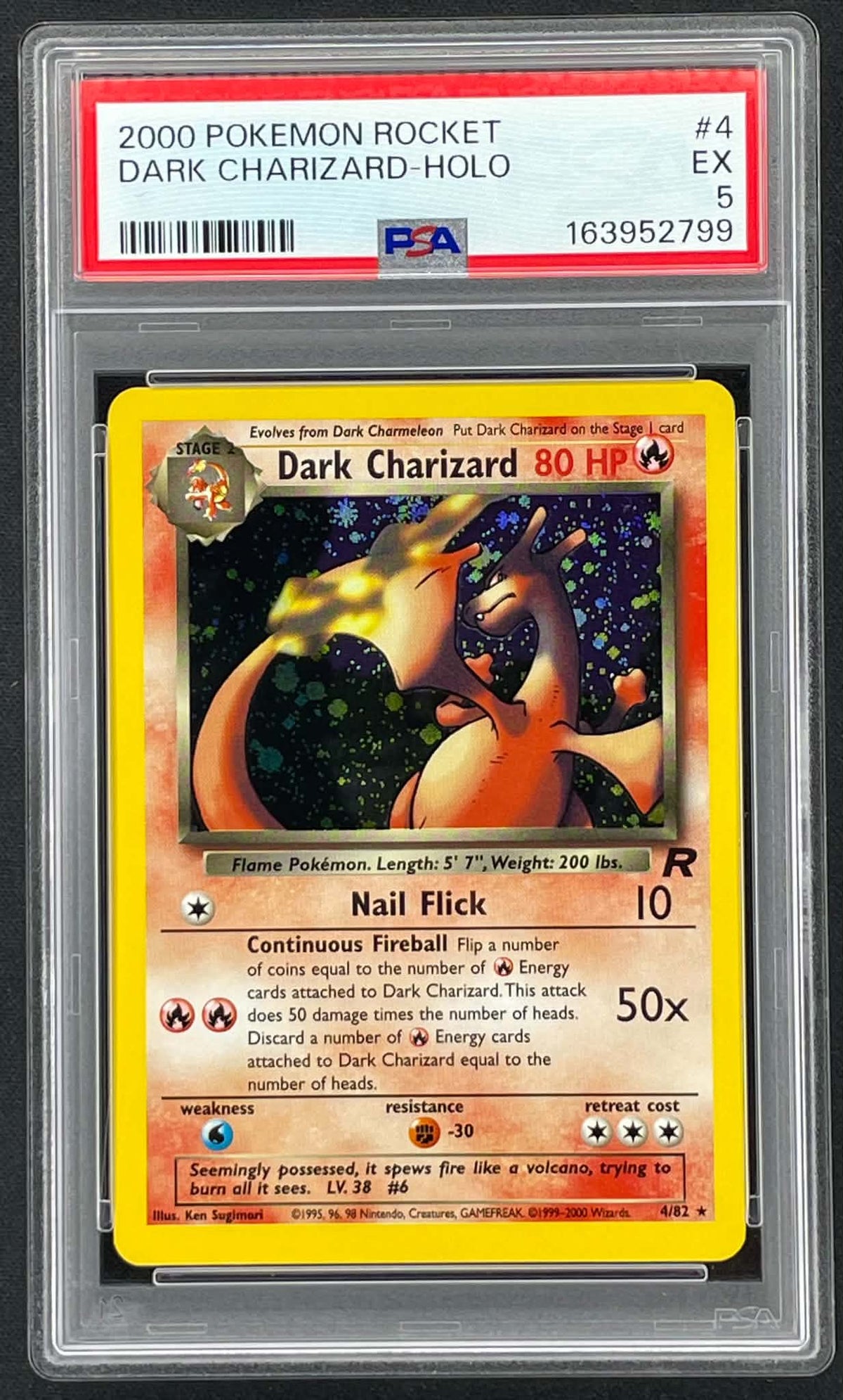 Dark Charizard 4/82 Holo Rare Team Rocket vintage Pokémon card graded PSA 5 Excellent