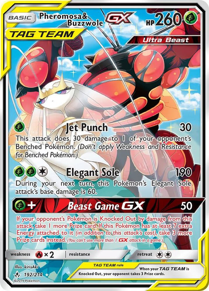 Pheromosa & Buzzwole GX 192/214 Full Art Ultra Rare Unbroken Bonds Near Mint Pokémon Card