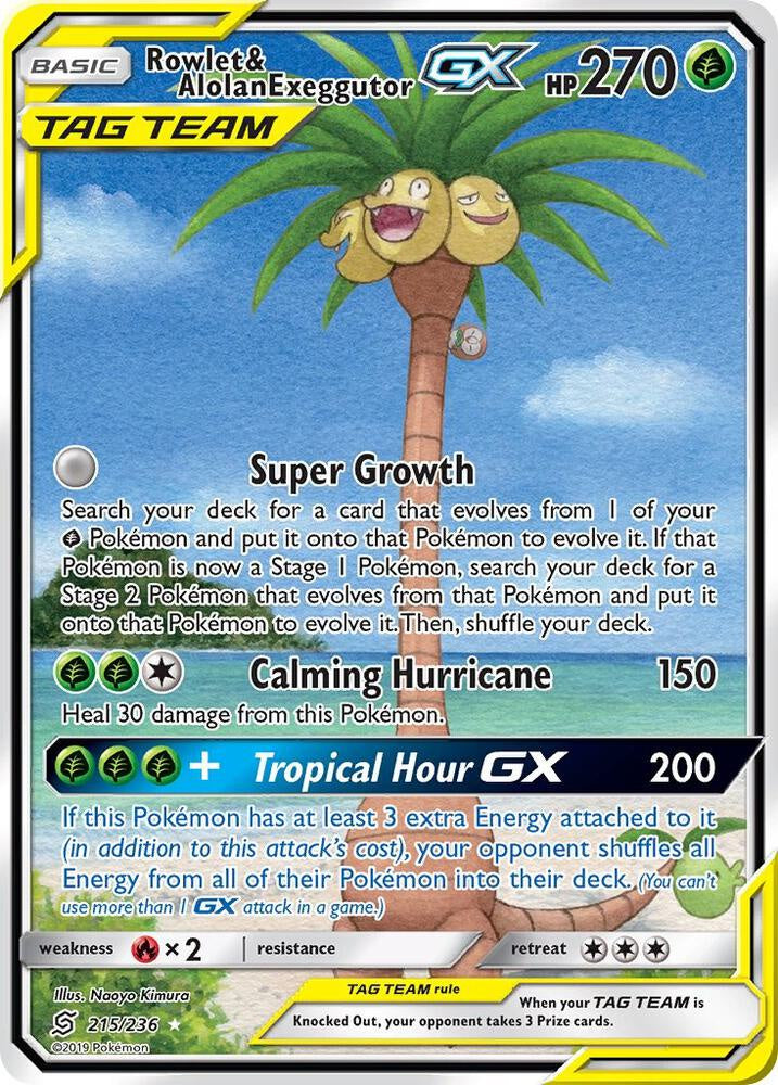 Pokémon Rowlet & Alolan Exeggutor GX 215/236 Alternate Full Art – Unified Minds GX Tag Team Card