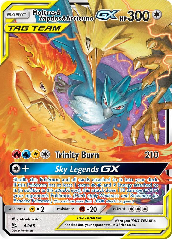 Pokémon Moltres Zapdos Articuno GX 44/68 Hidden Fates Tag Team Card Near Mint Condition