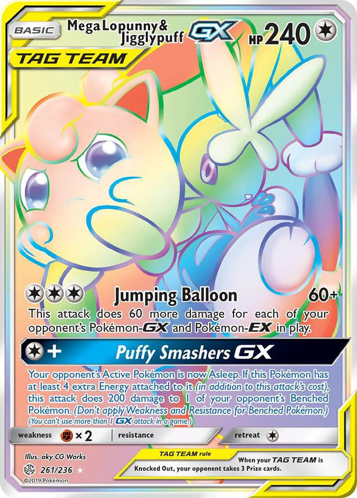 2019 Pokémon Cosmic Eclipse Mega Lopunny & Jigglypuff-GX #261/236 Rainbow Rare NM