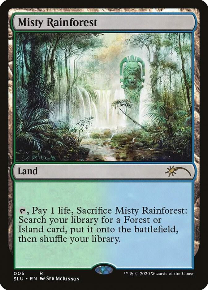 Misty Rainforest from Secret Lair Series (SLU). A Near Mint Magic: The Gathering premium fetch land featuring exclusive Secret Lair artwork and exceptional mana fixing for Commander and competitive play.