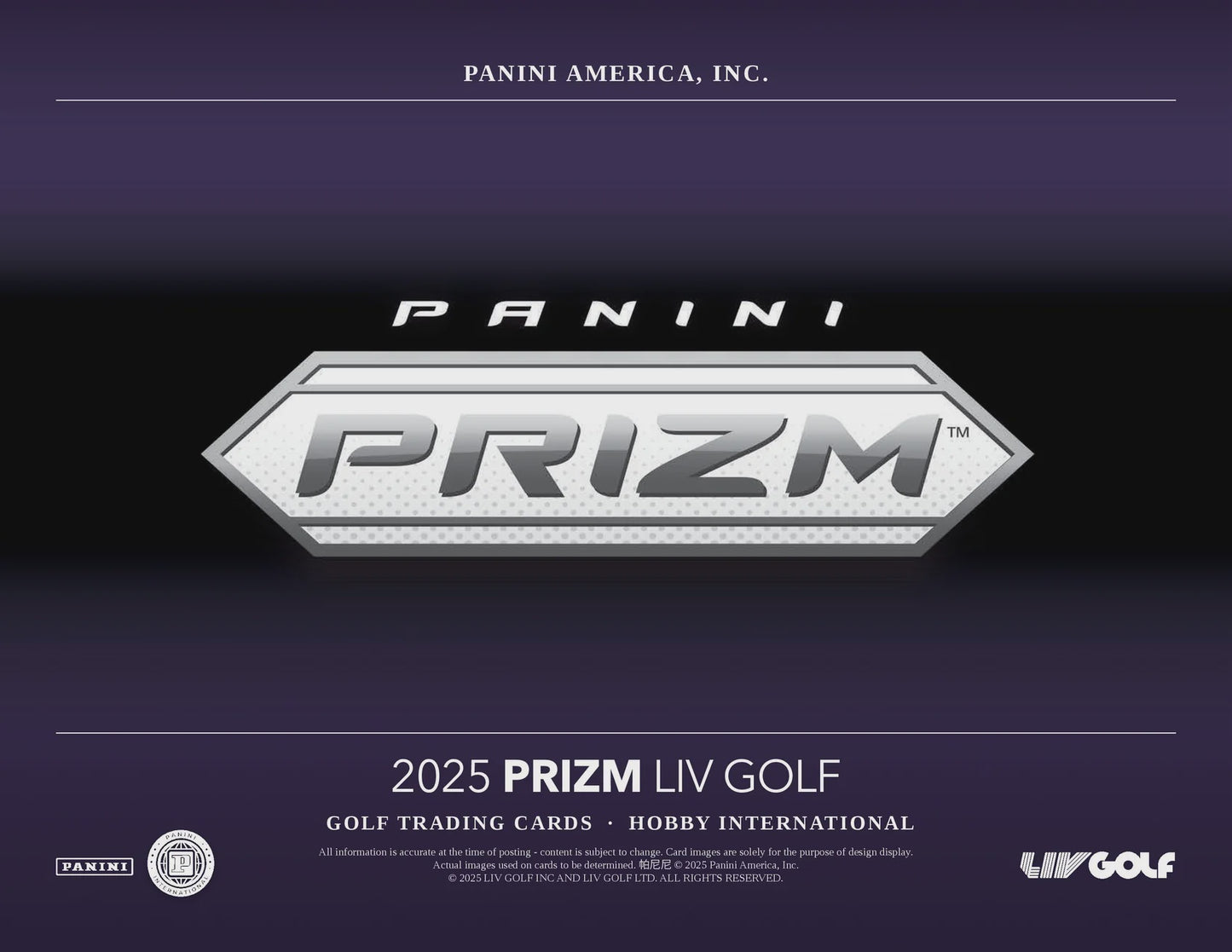 2025 Panini Prizm LIV Golf International Hobby Box trading cards with autographs and Prizm parallels