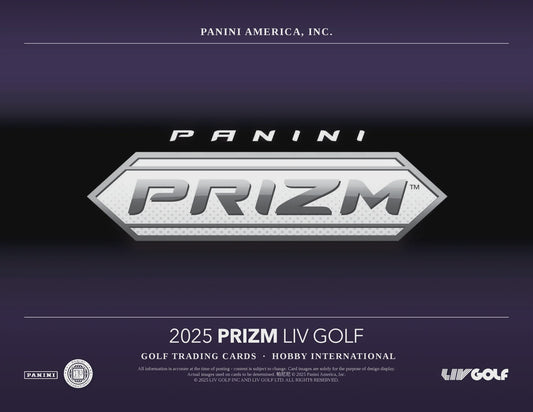 2025 Panini Prizm LIV Golf International Hobby Box trading cards with autographs and Prizm parallels