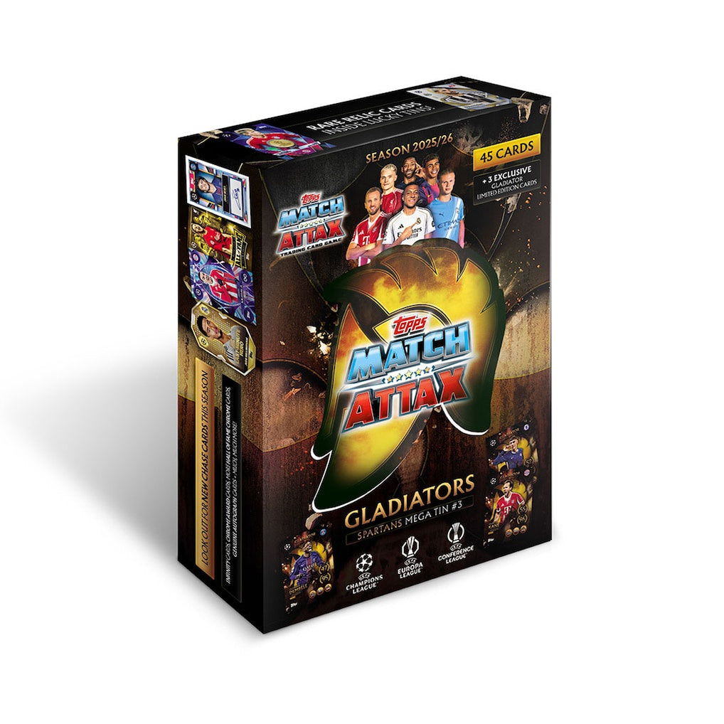 2025–26 Topps Match Attax Battlers Mega Tin assorted design, factory sealed football trading card tin.