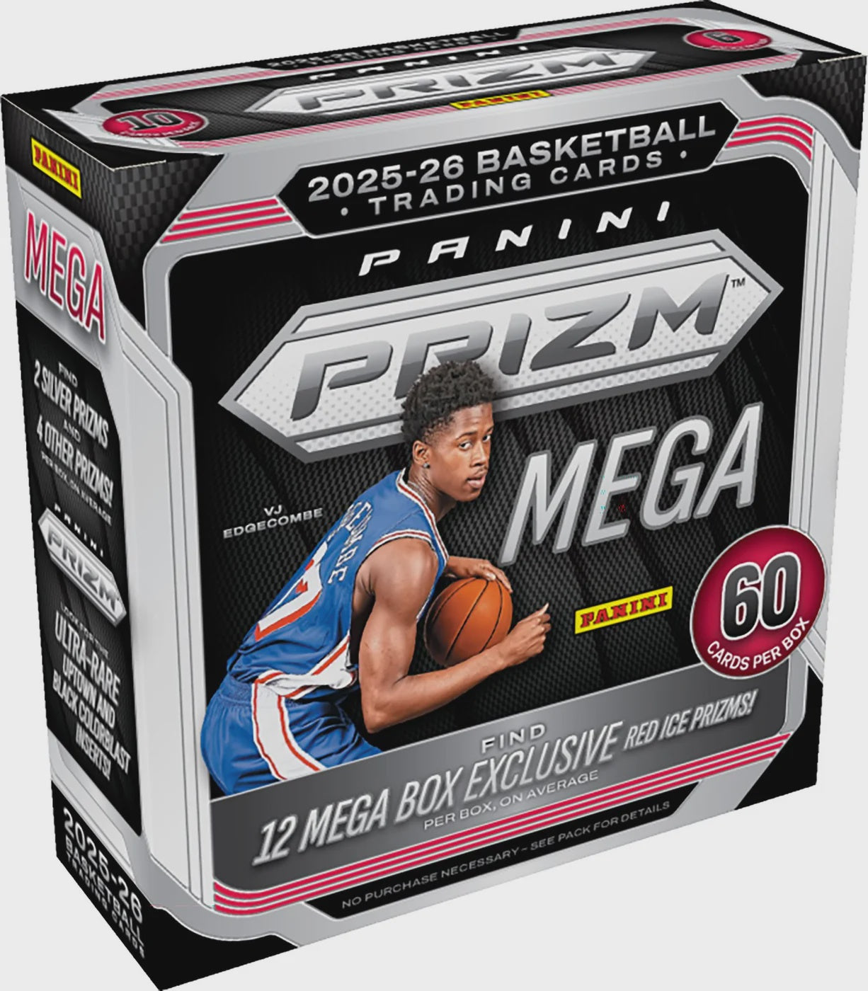 2025-26 Panini Prizm Basketball Mega Box with 6 packs and 10 cards per pack.