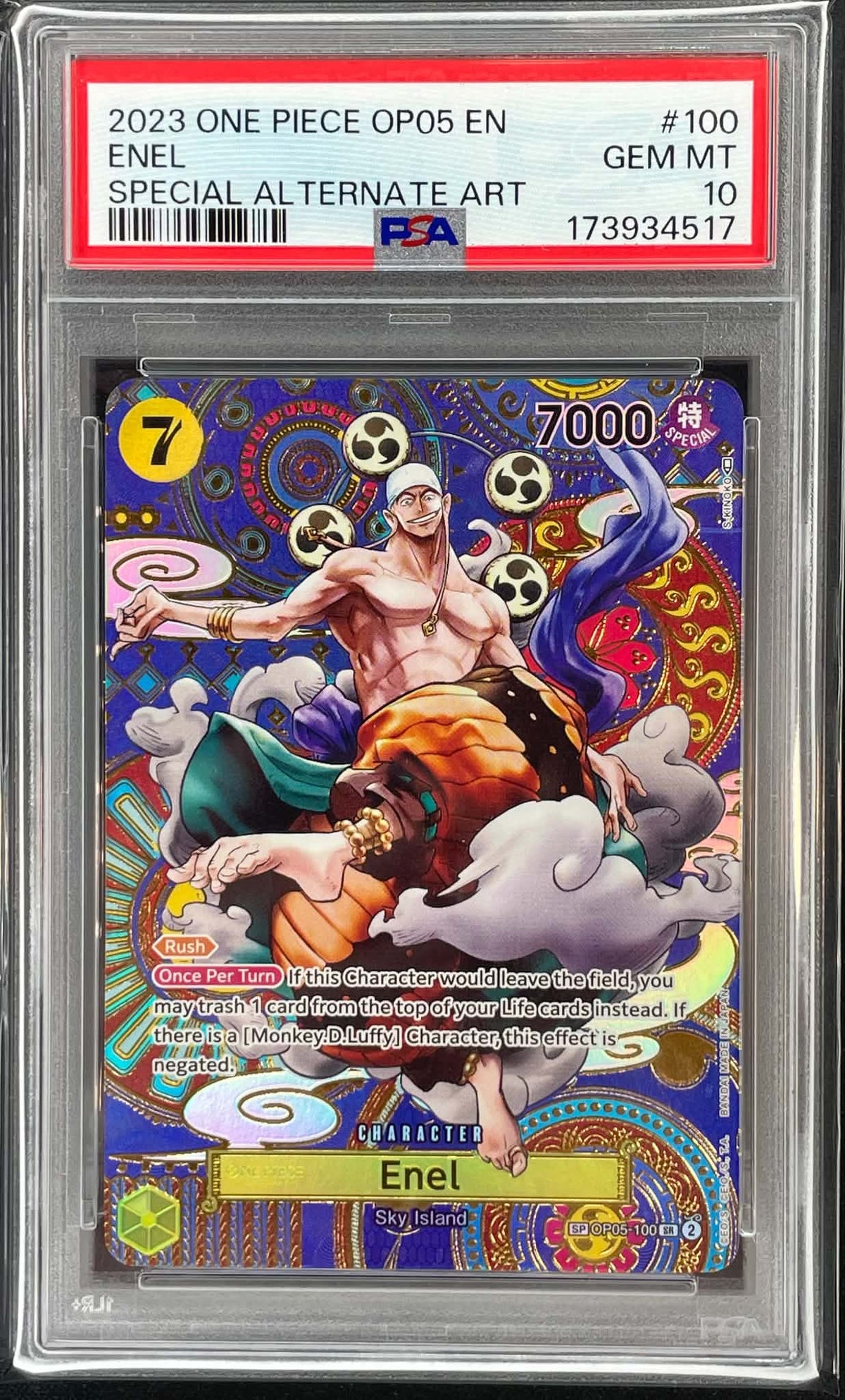 Enel OP05-100 Special Alternate Art Awakening of the New Era One Piece Card Game card graded PSA 10 Gem Mint