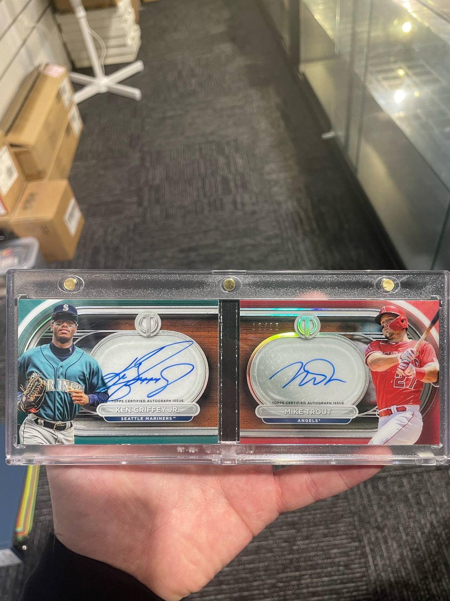 Product image of 2024 Topps Tribute Ken Griffey Jr. Mike Trout Tandem Book Card Dual On Card Auto 12/25