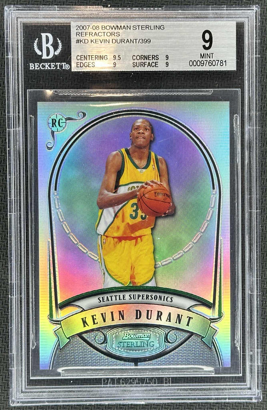 2007-08 Bowman Sterling Kevin Durant Rookie Refractor #KD /399 graded BGS 9 Mint