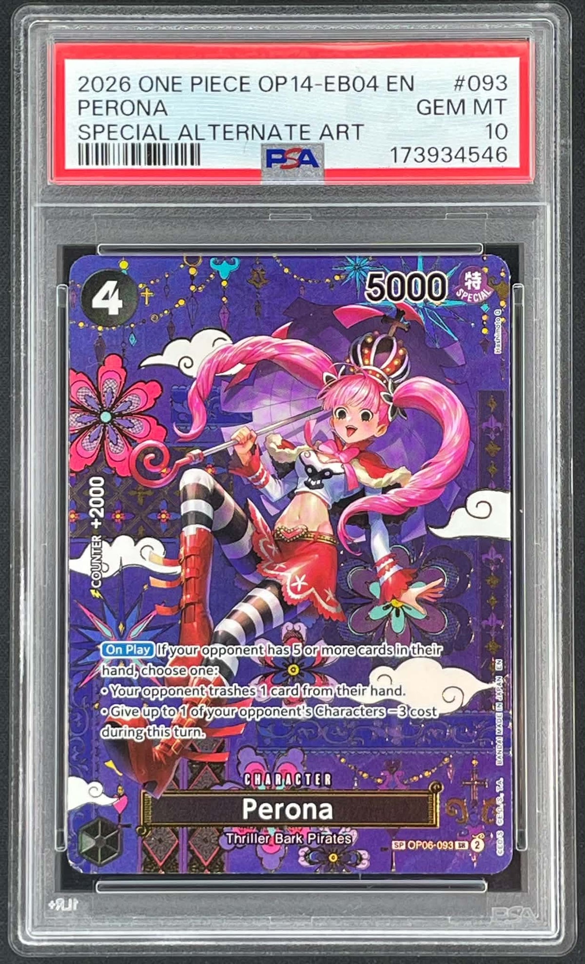Perona OP06-093 SP The Azure Sea’s Seven OP14 One Piece Card Game card graded PSA 10 Gem Mint