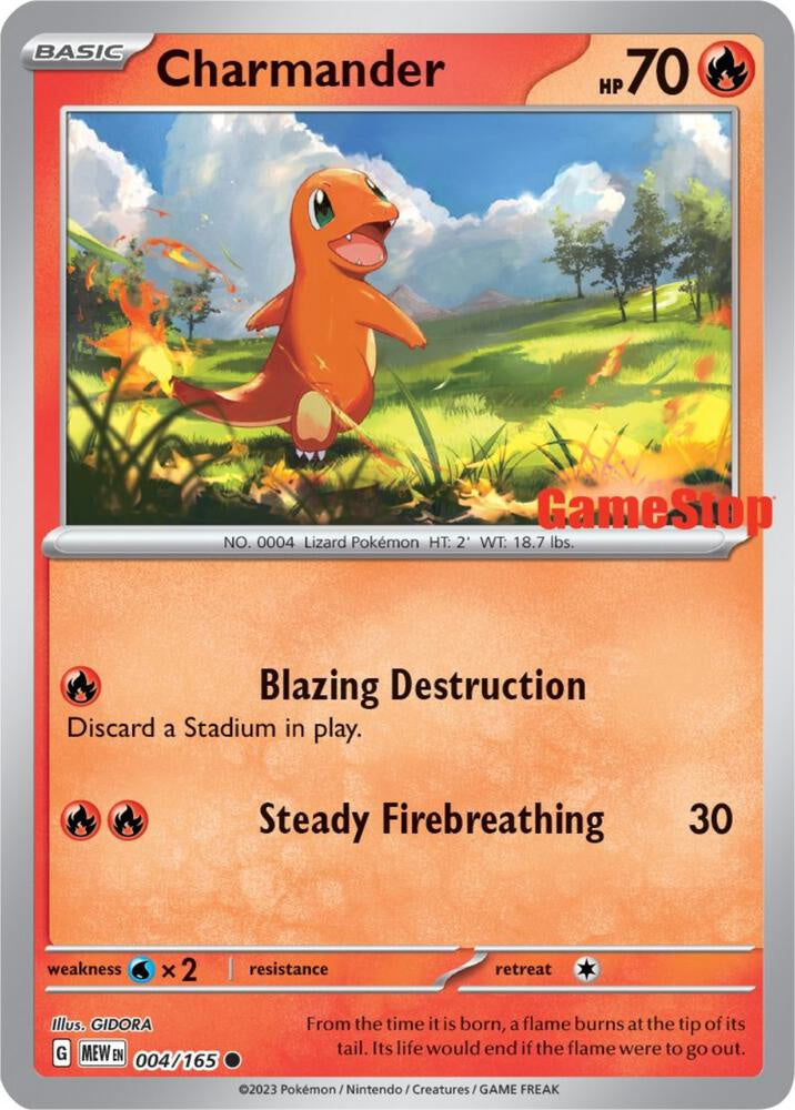 Pokemon Charmander 004/165 GameStop Exclusive Reverse Holo Promo NM Card
