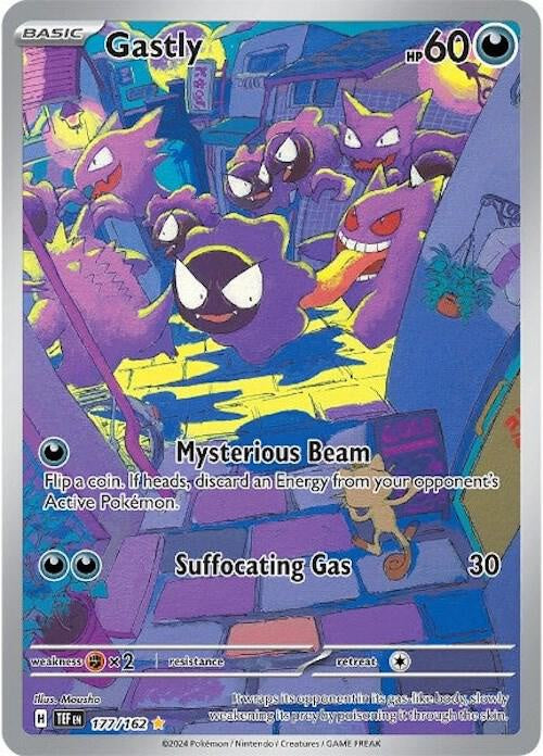 2024 Pokémon Scarlet & Violet Temporal Forces Gastly Illustration Rare Holo 177/162 English card in Lightly Played condition.