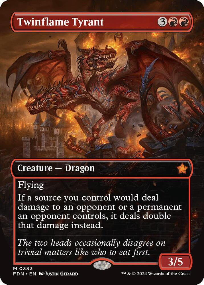 Twinflame Tyrant Borderless Foundations FDN MTG trading card