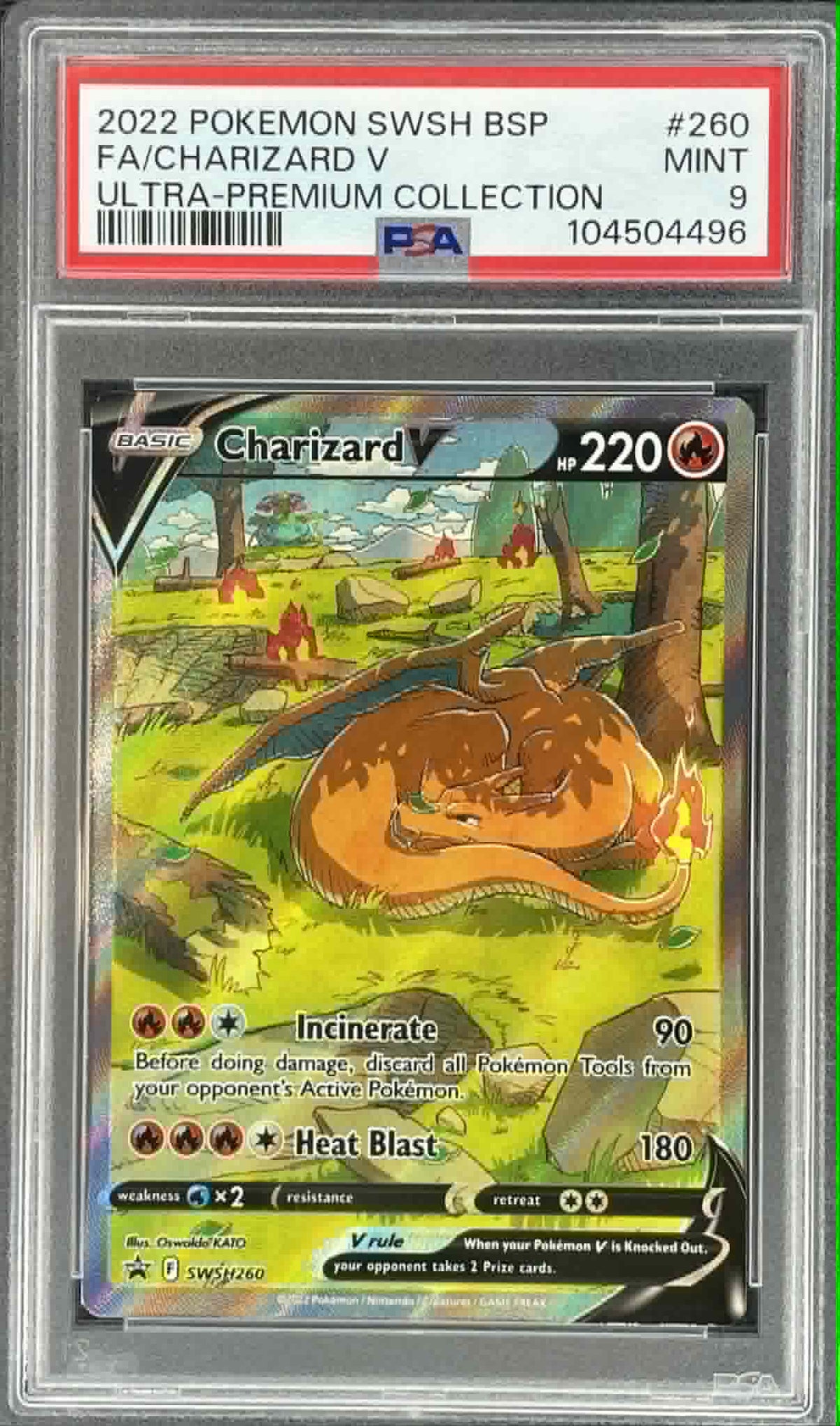 Charizard V SWSH260 Sword & Shield Promo Holo PSA 9 Mint graded Pokémon trading card.