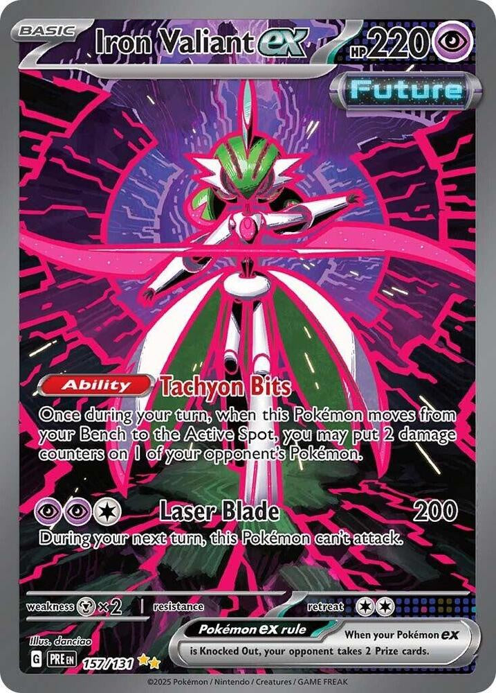 Pokémon Iron Valiant ex 157/131 Prismatic Evolutions Special Illustration Rare Holo Near Mint English trading card.