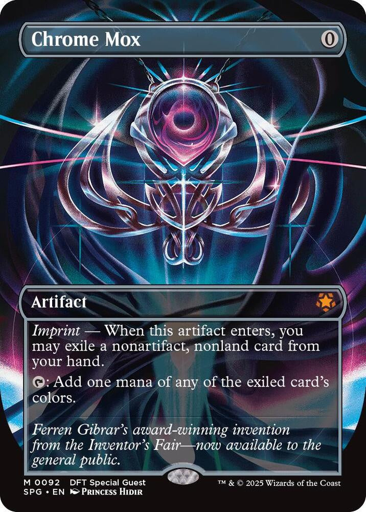 Card featuring a futuristic design with text and symbols on a dark background