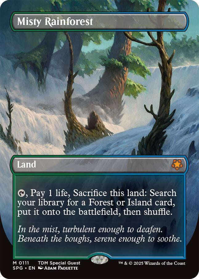 “Borderless Misty Rainforest Special Guests card with full-art misty forest illustration.”