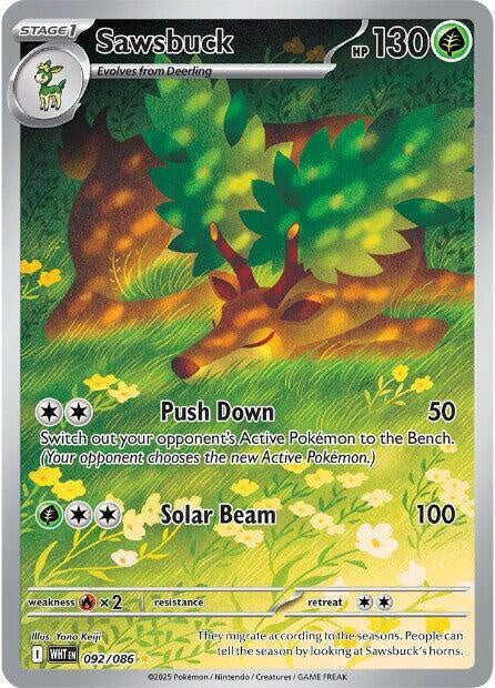 Pokémon Sawsbuck 092/086 Illustration Rare holo card from Scarlet & Violet White Flare in Near Mint condition.