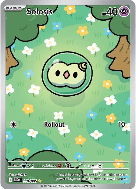 Pokémon Solosis 118/086 Illustration Rare holo card from Scarlet & Violet Black Bolt in Near Mint condition.