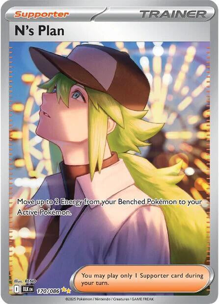 pokemon cards near 2025 Pokemon Black Bolt #170/086 N's Plan Special Illustration Rare