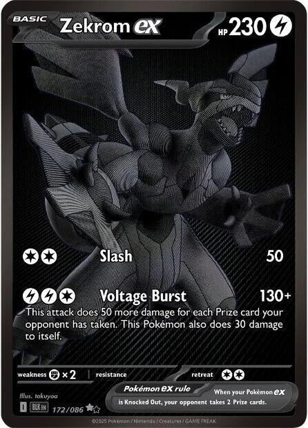 Pokémon Zekrom ex 172/086 Black White Rare Holo card from Scarlet & Violet Black Bolt in Near Mint condition.