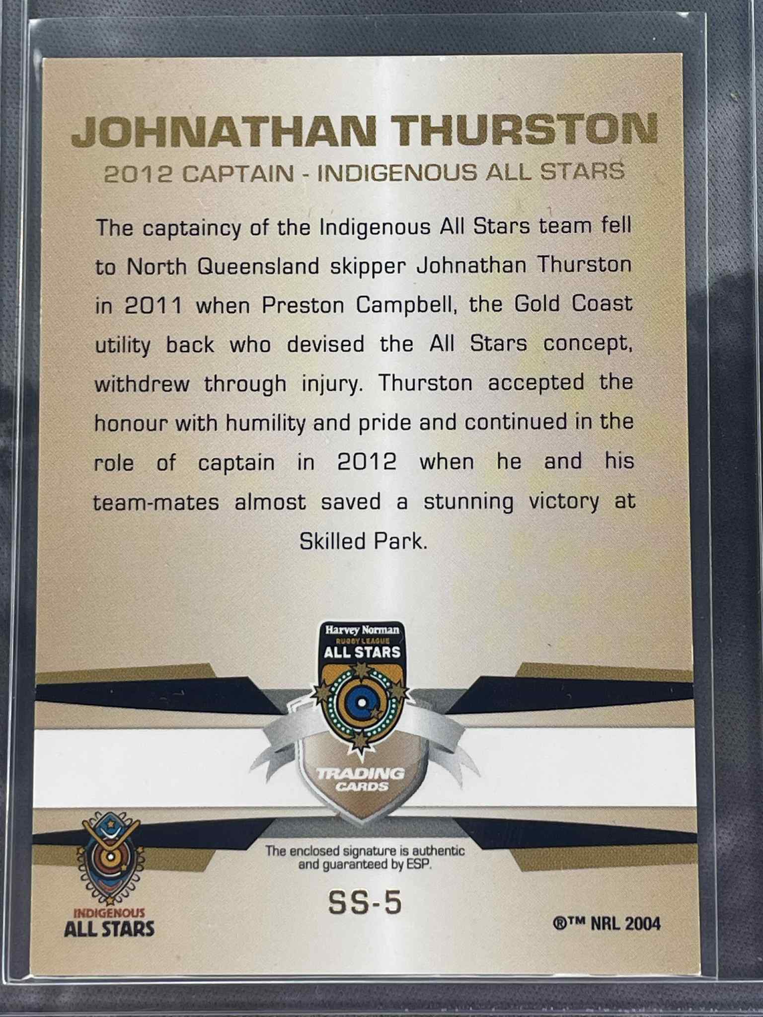 Trading card featuring Johnathan Thurston with text and branding