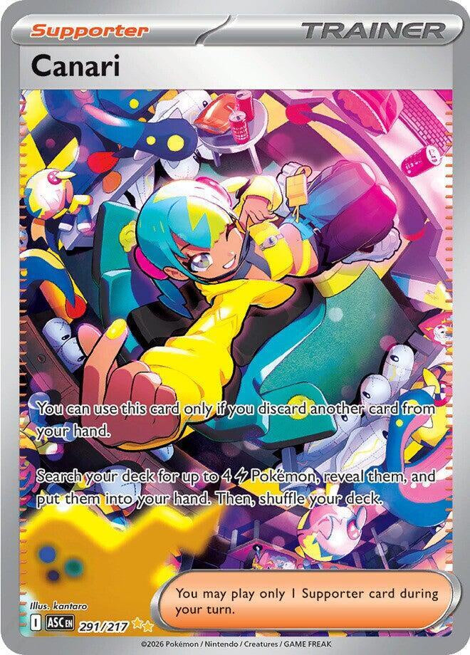 2026 Pokémon Canari 291/217 Mega Evolution Ascended Heroes Special Illustration Rare Holo English card in Near Mint condition.