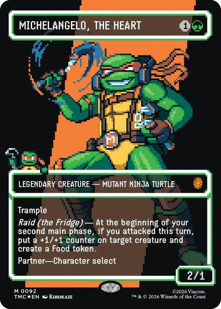 Michelangelo the Heart 0092 Borderless Surge Foil Magic the Gathering TMNT Commander card.