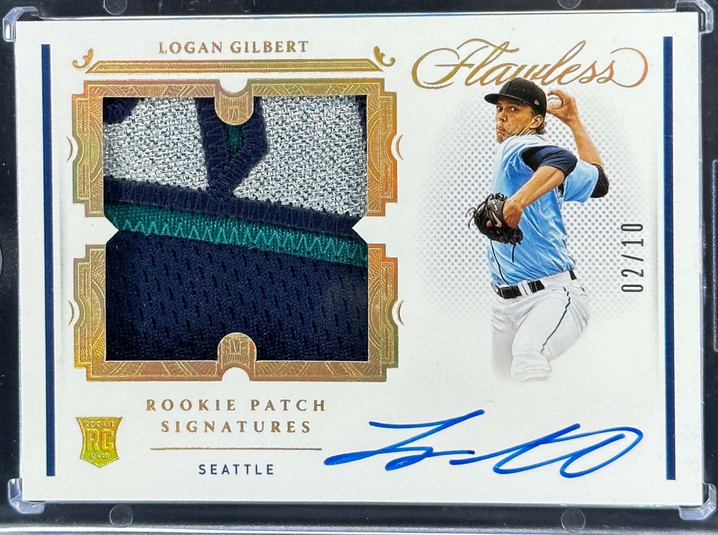 Logan Gilbert 2021 Panini Flawless Rookie Patch Signatures Gold /10 Seattle Mariners baseball card