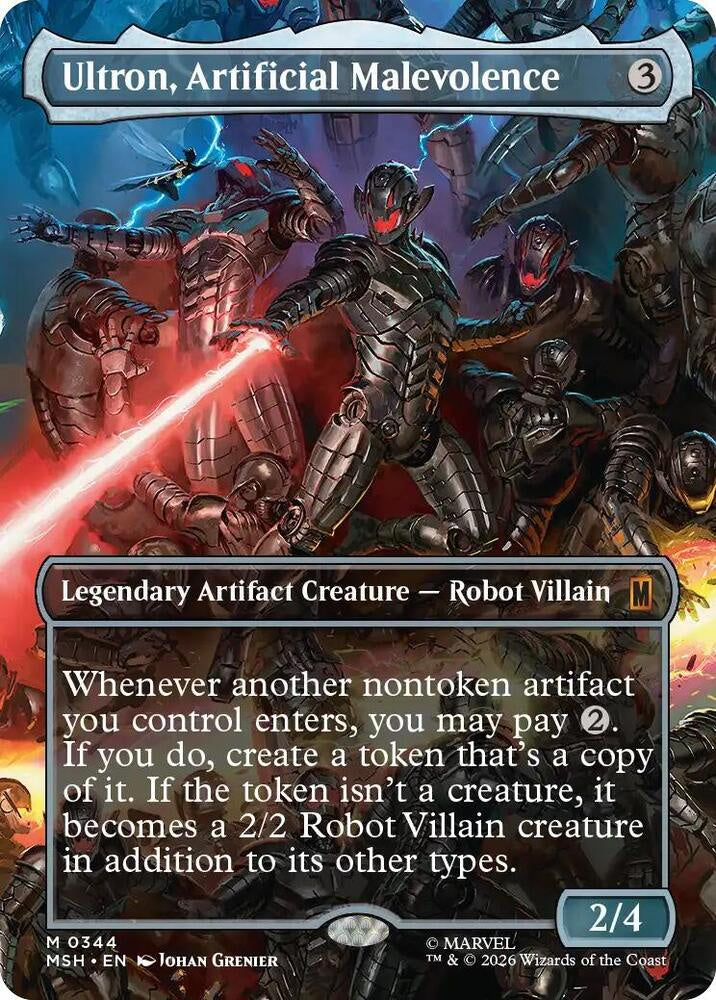 Card featuring Ultron, Artificial Malevolence with game text and artwork