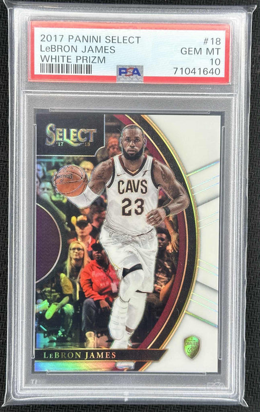 2017-18 Panini Select LeBron James Concourse White Prizm #18 /149 graded PSA 10 Gem Mint