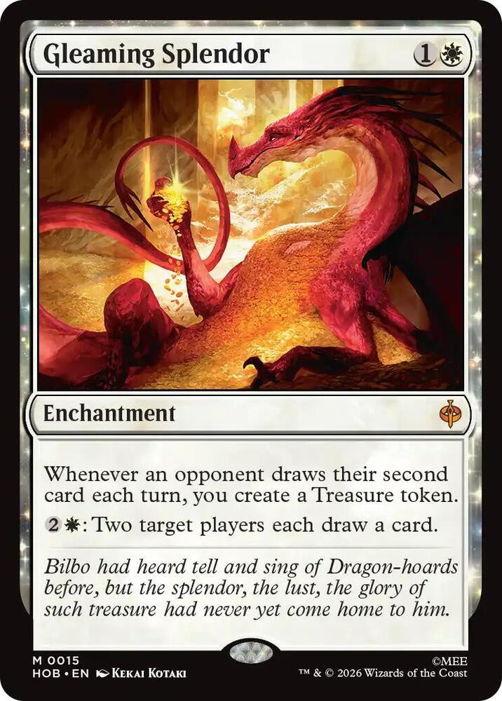 Magic: The Gathering trading card titled 'Gleaming Splendor' from the Horde expansion, featuring artwork of a red dragon breathing fire and gold treasure, with card text and mana cost symbols displayed.