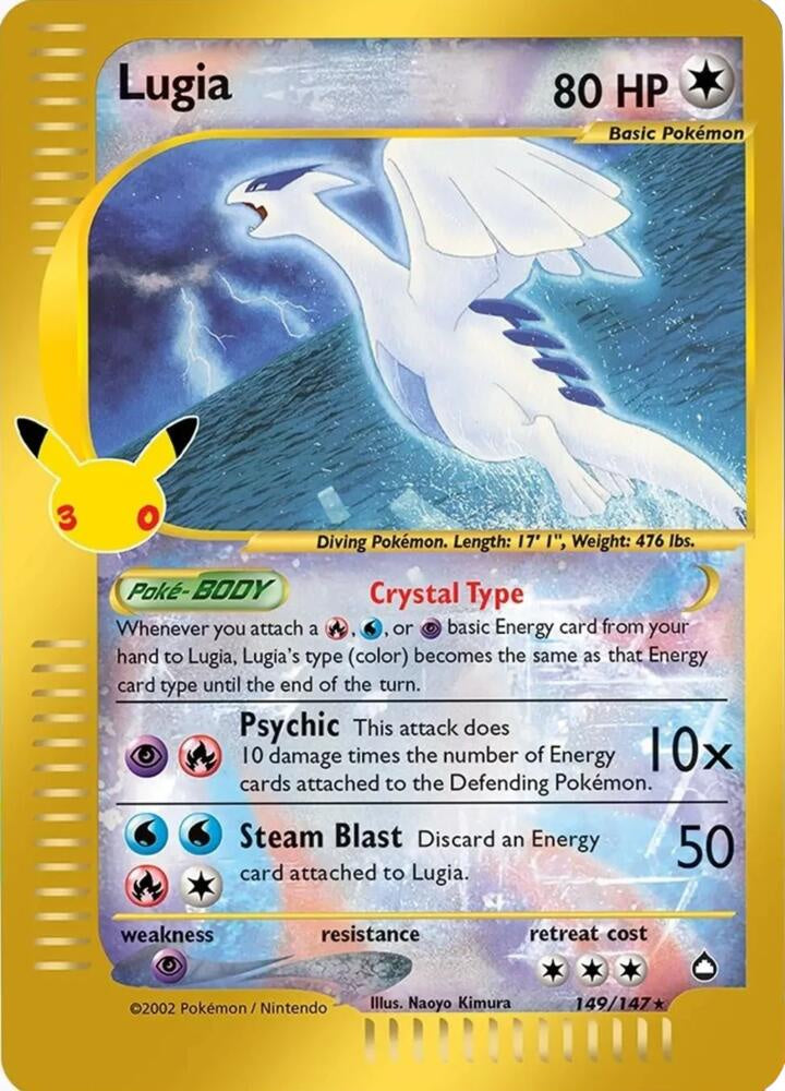 2026 Pokémon 30th Celebration EX-01 Classic Collection Lugia 149/147 holographic trading card in Near Mint condition.