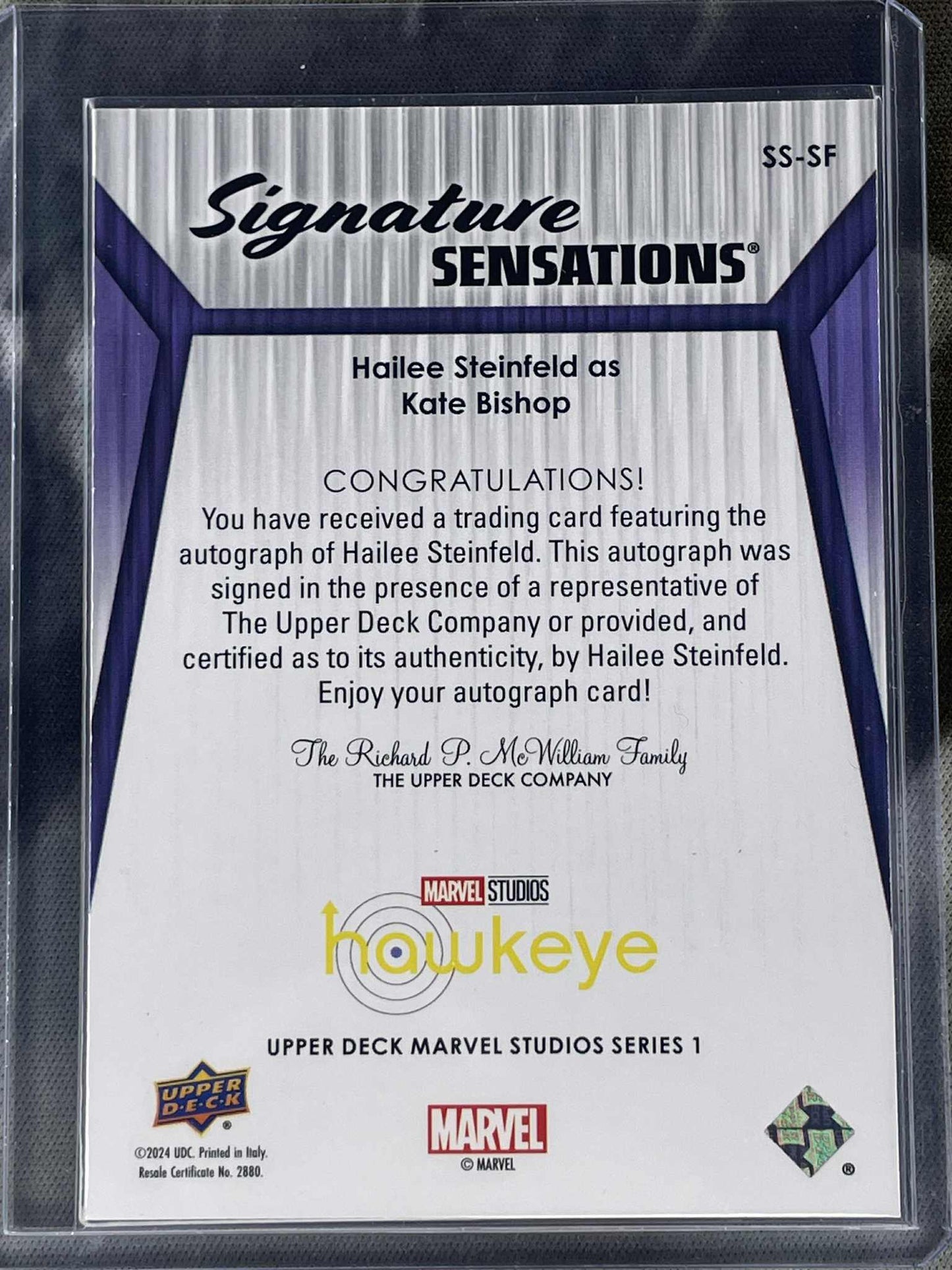 2024 Upper Deck Marvel Signature Sensations Hailee Steinfeld as Kate Bishop Auto