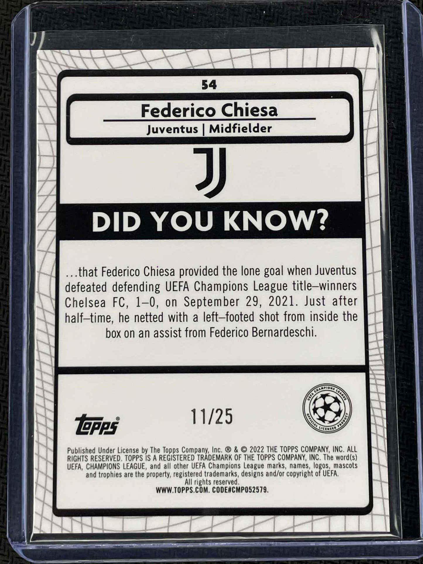 Card featuring Federico Chiesa of Juventus with 'Did You Know?' text and Topps branding.