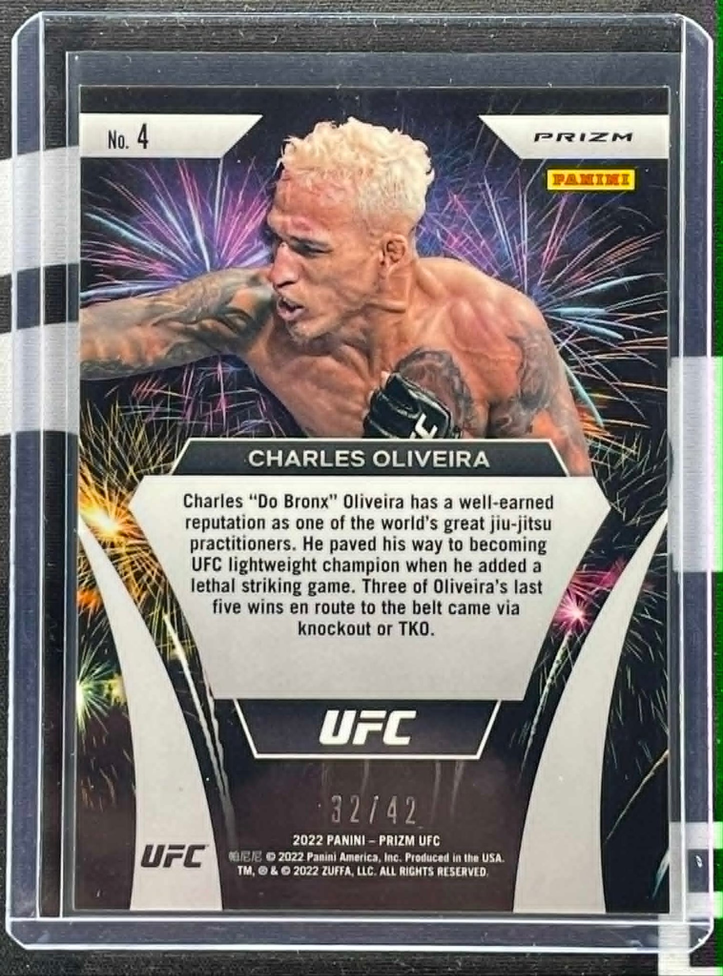 2022 Panini Prizm UFC Charles Oliveira Fireworks Pink Pulsar /42