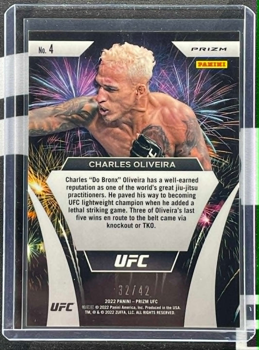 2022 Panini Prizm UFC Charles Oliveira Fireworks Pink Pulsar /42
