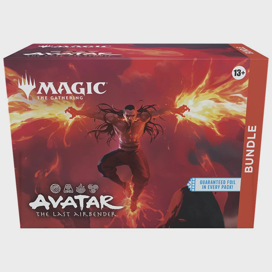 Magic: The Gathering Avatar: The Last Airbender Bundle box featuring Aang and elemental artwork.