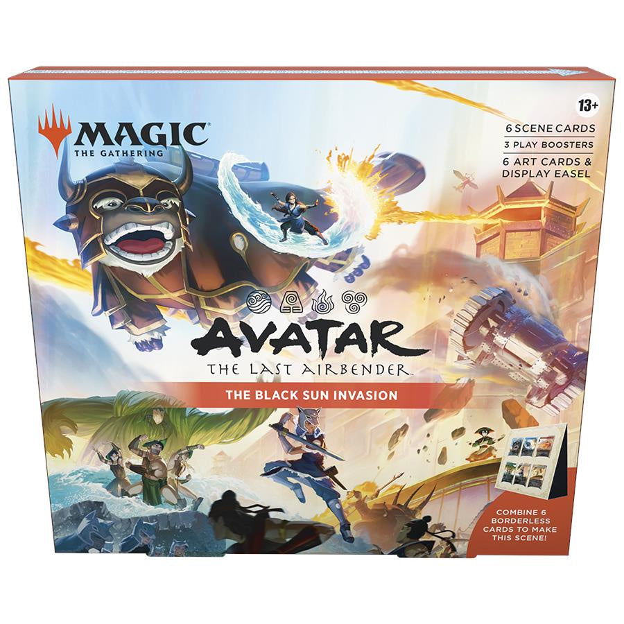 Magic: The Gathering Avatar: The Last Airbender Scene Box featuring panoramic borderless foil cards of iconic series moments.