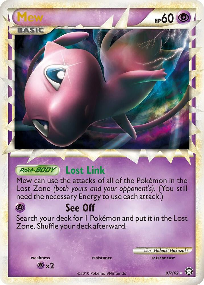 Buy the 2010 Pokémon Triumphant Mew Prime Holo 97/102 in Heavily Played condition from Urban Empire Collectables.
