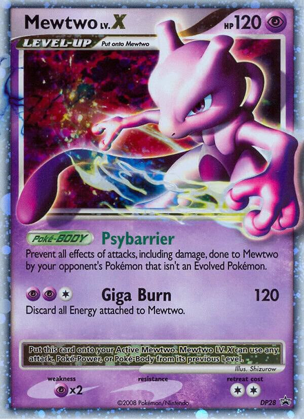 2008 Pokémon Mewtwo LV.X DP28 Diamond & Pearl Black Star Promo Holo English card in Near Mint/Lightly Played condition.